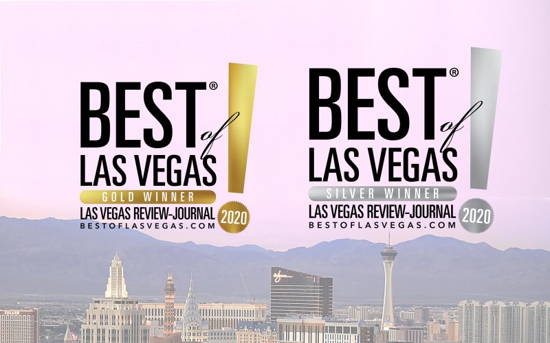 Best of Las Vegas Gold and Silver awards over Las Vegas skyline